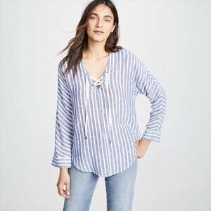 Rails Lily Striped Linen Lace Up Top - XS